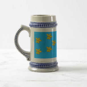 Jarra De Cerveza flores pintadas de azul
