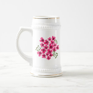 Jarra De Cerveza Flores rosadas acuarela-53431