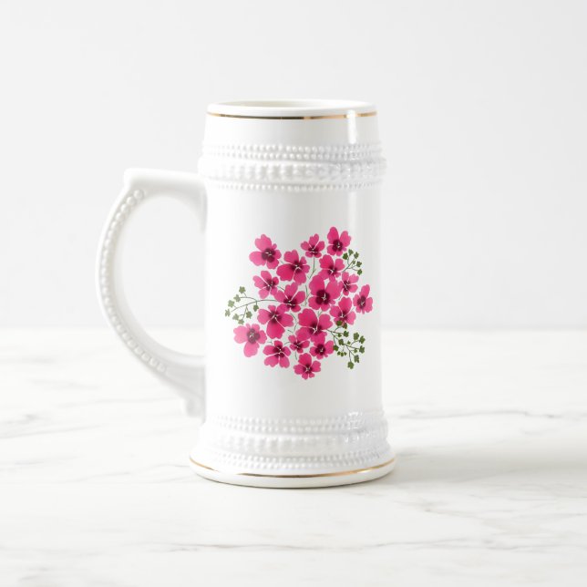 Jarra De Cerveza Flores rosadas acuarela-53431 (Izquierda)