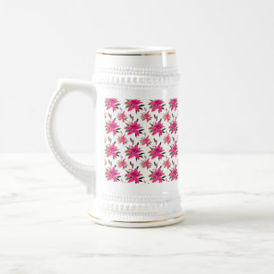 Jarra De Cerveza Flores rosadas diseño de patrón floral