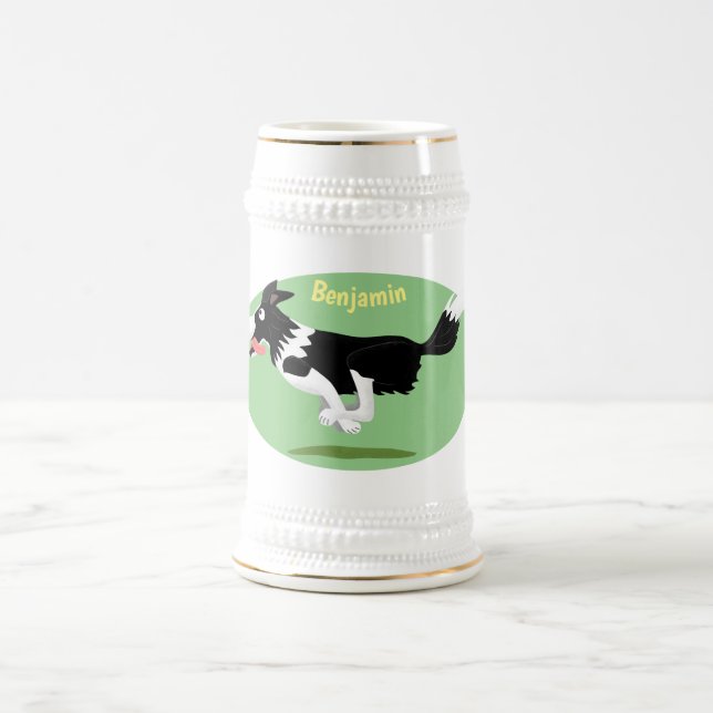 Jarra De Cerveza Funny Border Collie perro corriendo personalizado (Centro)