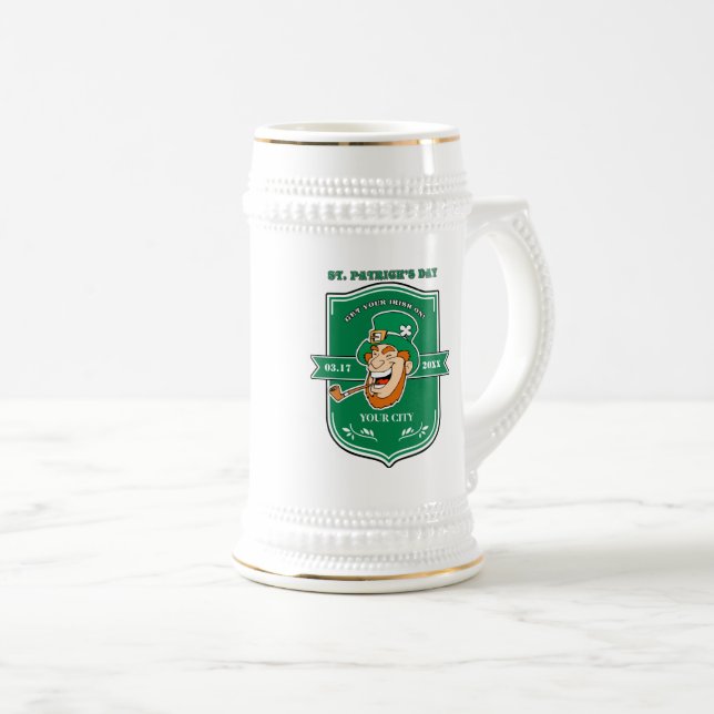Jarra De Cerveza Funny Leprechaun Badge St. Patrick's Day (Anverso derecho)