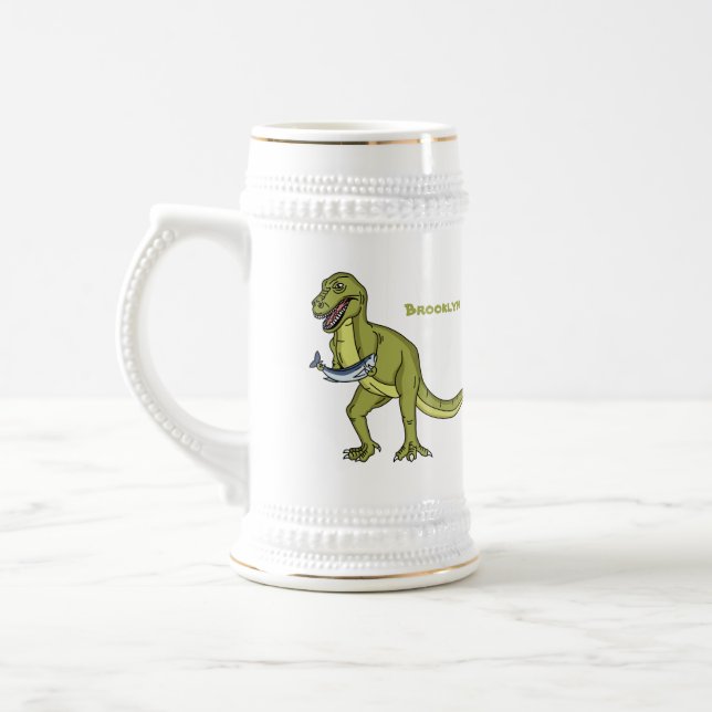 Jarra De Cerveza Funny T rex dinosaur ilustracion (Izquierda)