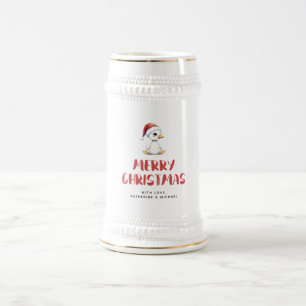 Jarra De Cerveza Ganso Pato de Navidad Personalizado Acuarela