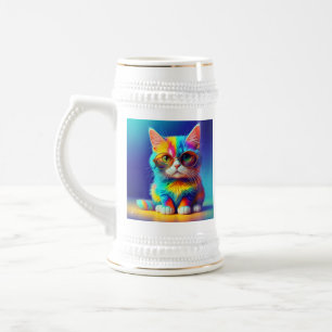 Jarra De Cerveza Gato Arcoíris Con Gafas Retrato-47567