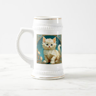 Jarra De Cerveza Gato blanco Alphonse Mucha Art Nouveau