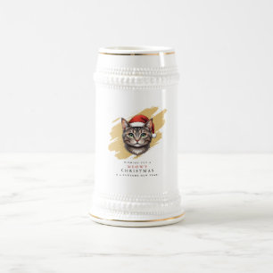 Jarra De Cerveza Gato de Navidad moderno y lindo con sombrero de Sa