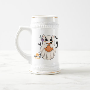 Jarra De Cerveza Gato fantasma lindo con calabaza Mug de Hallowee