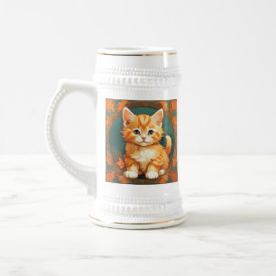 Jarra De Cerveza Gato naranja estilo Alphonse Mucha