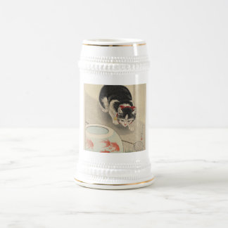 Jarra De Cerveza Gato y cuenco de Goldfish de Ohara Koson