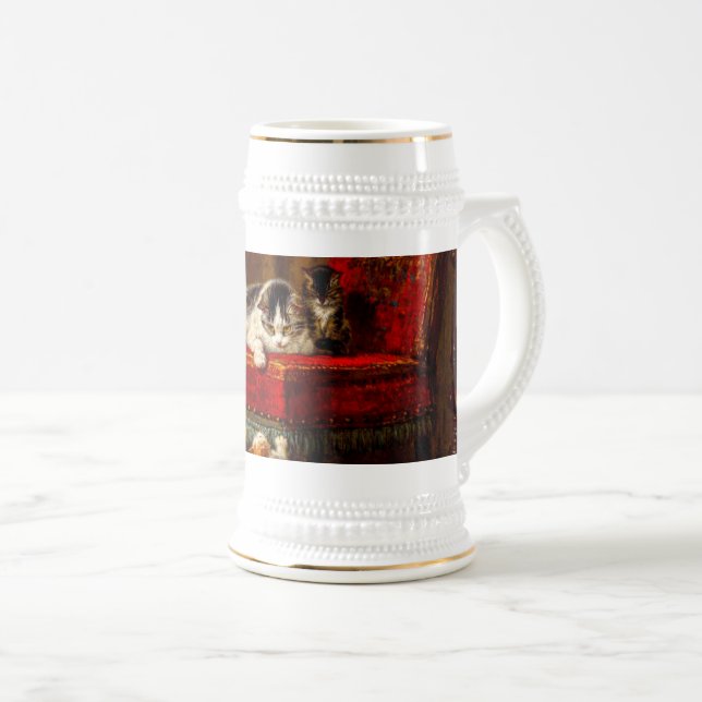 Jarra De Cerveza Gato y gatitos jugando con silla (Anverso derecho)