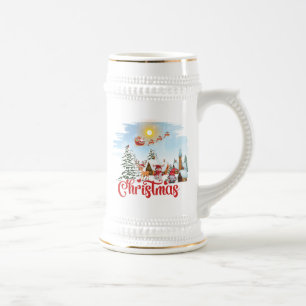 Jarra De Cerveza Gnome lindo, hombre de nieve celebrando vacaciones