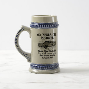 Jarra De Cerveza Gracioso 60 cumpleaños Retro Car Banger Agregar fe