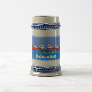 Jarra De Cerveza Graciosos pelícanos remando ilustracion personaliz