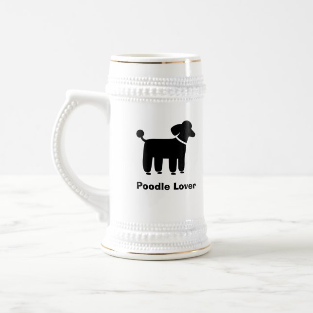 Jarra De Cerveza Gráfico negro del perro de caniche con el texto de (Izquierda)