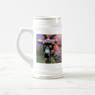 Jarra De Cerveza Granja de cabra floral caprina animal