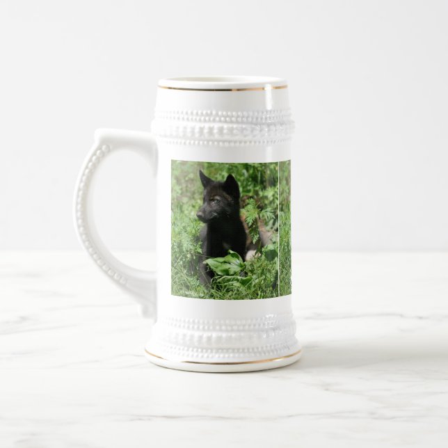 Jarra De Cerveza Gray Wolf Pup Wildlife Photographer Mug (Izquierda)