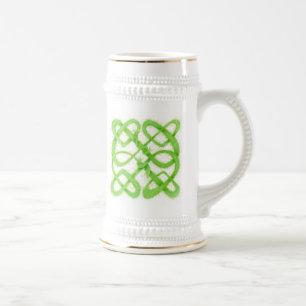 Jarra De Cerveza GREEN CELTIC KNOT White and Gold Stein