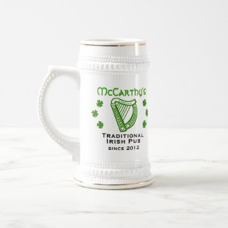 Jarra De Cerveza Green shamrock harp personalizado nombre familiar 