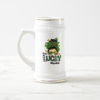 Jarra De Cerveza Green Shamrock Irish St Patrick's, una mamá afortu
