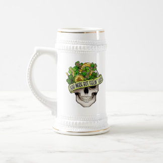 Jarra De Cerveza Green Shamrock St Patrick sintiendo un cráneo afor