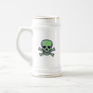Jarra De Cerveza Green Skull blanco stein con guarnecido dorado