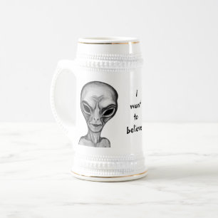 Jarra De Cerveza Grey Alien , quiero creer