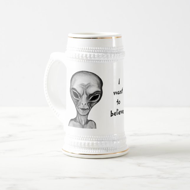 Jarra De Cerveza Grey Alien , quiero creer (Anverso izquierdo)