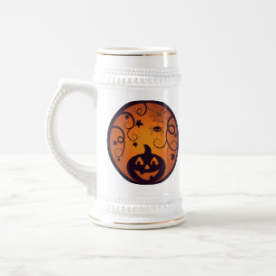 Jarra De Cerveza Halloween Jack o linterna cara de calabaza y araña
