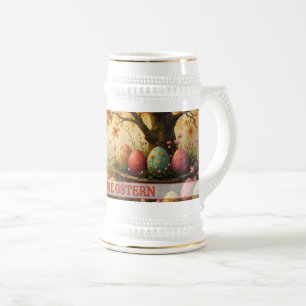 Jarra De Cerveza Hechizo de flores primaverales con esplendor de hu