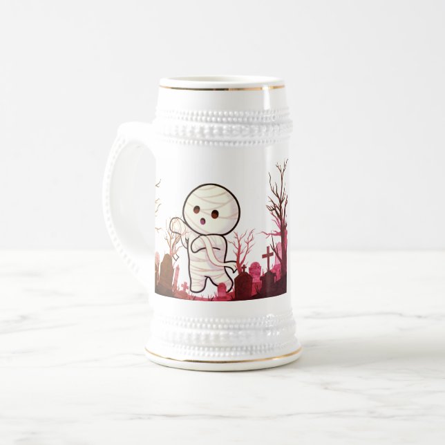 Jarra De Cerveza Hermosa momia de Halloween en espeluznante cemente (Anverso izquierdo)