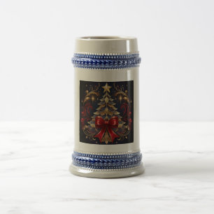 Jarra De Cerveza Hermoso diseño de cinta roja de árbol de Navidad