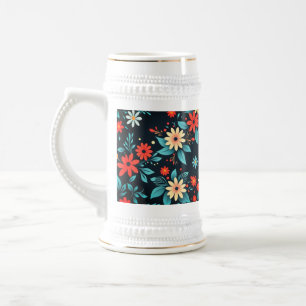 Jarra De Cerveza Hermoso patrón floral de flores