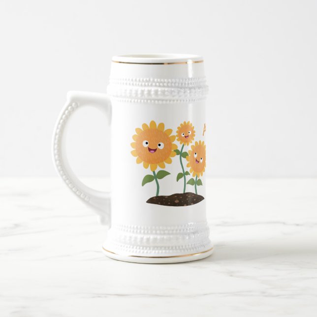 Jarra De Cerveza Hermosos girasoles alegres sonrientes ilustracion  (Izquierda)