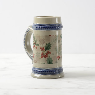 Jarra De Cerveza Holly Christmas Snow Watercolor