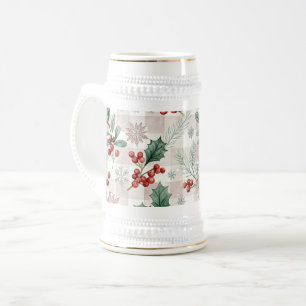 Jarra De Cerveza Holly Christmas Snow Watercolor