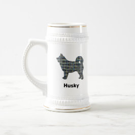 Jarra De Cerveza Husky Dog Líneas de la Cuadrícula Amarilla y Azul