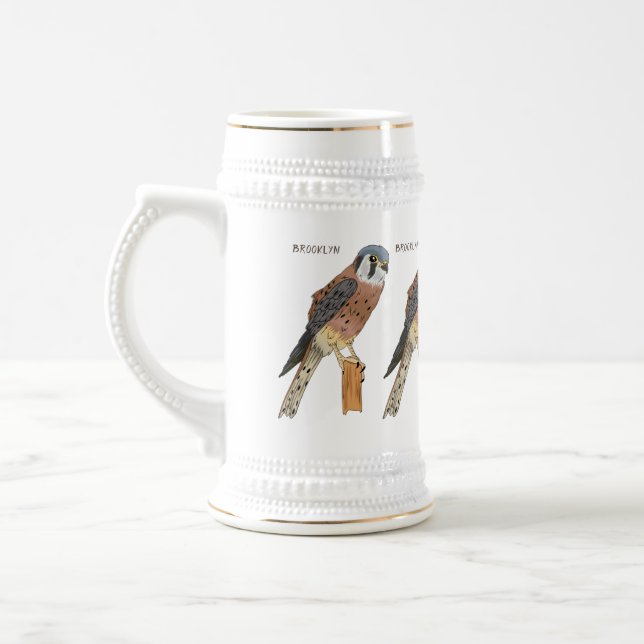 Jarra De Cerveza Ilustracion americano de aves de Kestrel (Izquierda)