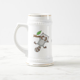 Jarra De Cerveza Ilustracion de bebé de raccoon feliz lindo