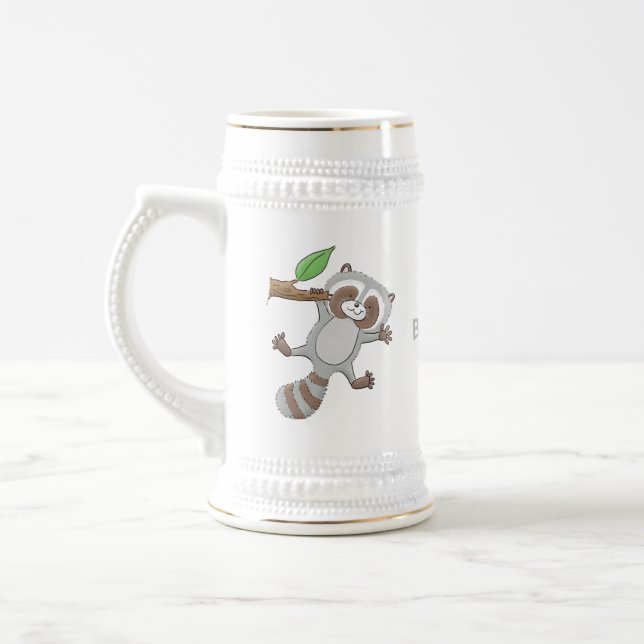 Jarra De Cerveza Ilustracion de bebé de raccoon feliz lindo (Izquierda)
