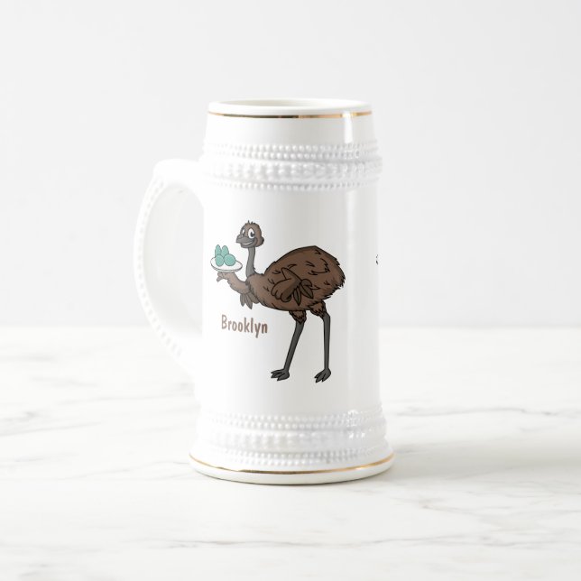 Jarra De Cerveza Ilustración de dibujos animados de emú con huevos (Anverso izquierdo)