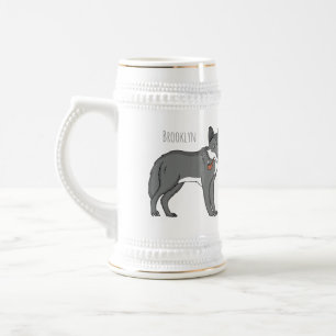 Jarra De Cerveza Ilustración de dibujos animados de lobo gris con p