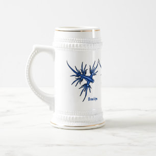 Jarra De Cerveza Ilustracion de dragón azul