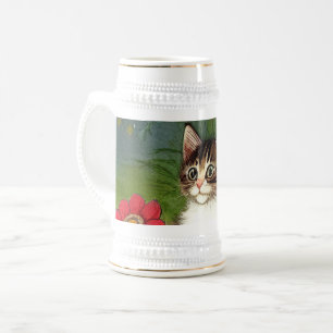 Jarra De Cerveza Ilustracion de gato vintage con flores de primaver