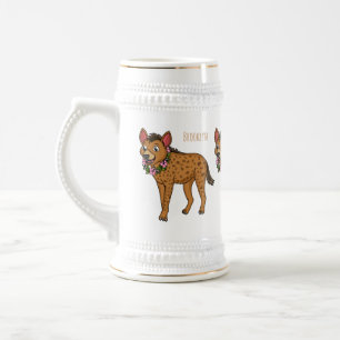 Jarra De Cerveza Ilustracion de hiena y flores personalizado
