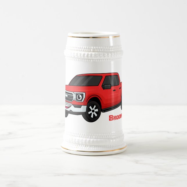 Jarra De Cerveza Ilustracion de personalizado de camioneta roja (Centro)