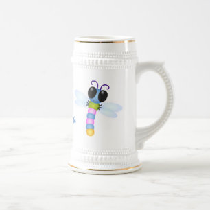 Jarra De Cerveza Ilustracion de personalizado de libélula azul y ro