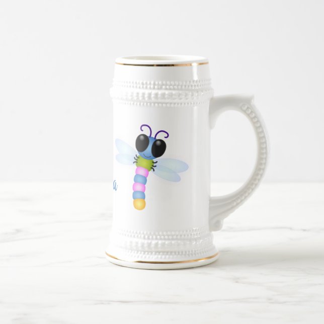 Jarra De Cerveza Ilustracion de personalizado de libélula azul y ro (Derecha)