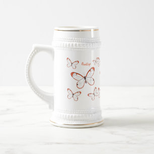 Jarra De Cerveza Ilustracion de personalizado de mariposa de vidrio