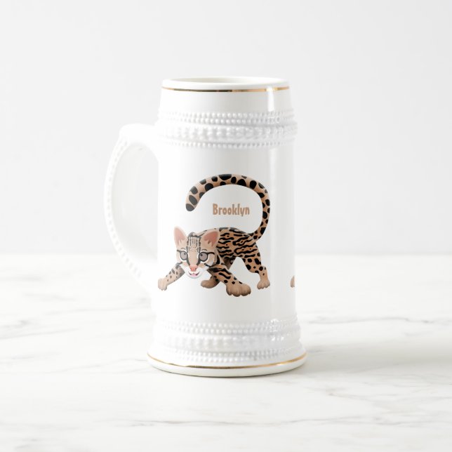 Jarra De Cerveza Ilustracion de personalizado de ocelot de Cute (Anverso izquierdo)